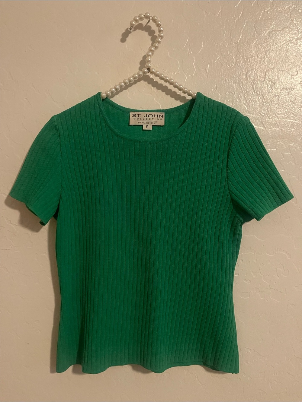 St. John Emerald Green Ribbed Short Sleeve Tee